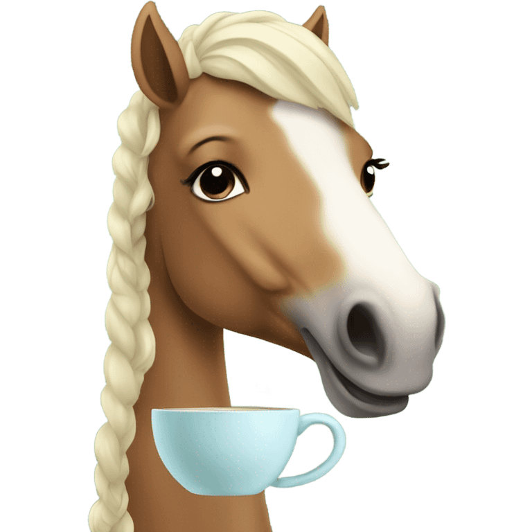 a girly horse holding a cup of tea  emoji