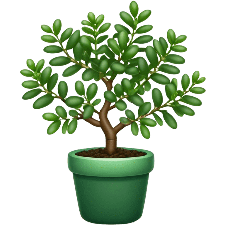 Cinematic Realistic Jade Plant Emoji, Thick and glossy, with dark green, round leaves that shine under the light. The sturdy stems and vibrant foliage give a sense of prosperity and tranquility. Soft glowing outline, capturing the essence of good luck, growth, and natural elegance in a flourishing jade plant! emoji