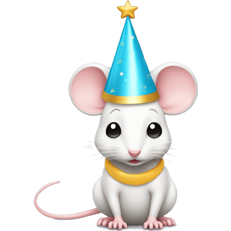 Cute little white mouse wearing party hat emoji