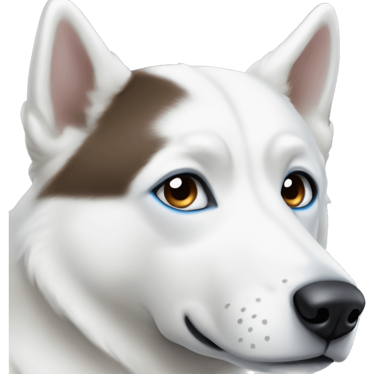 white husky with one blue eye and one brown eye emoji