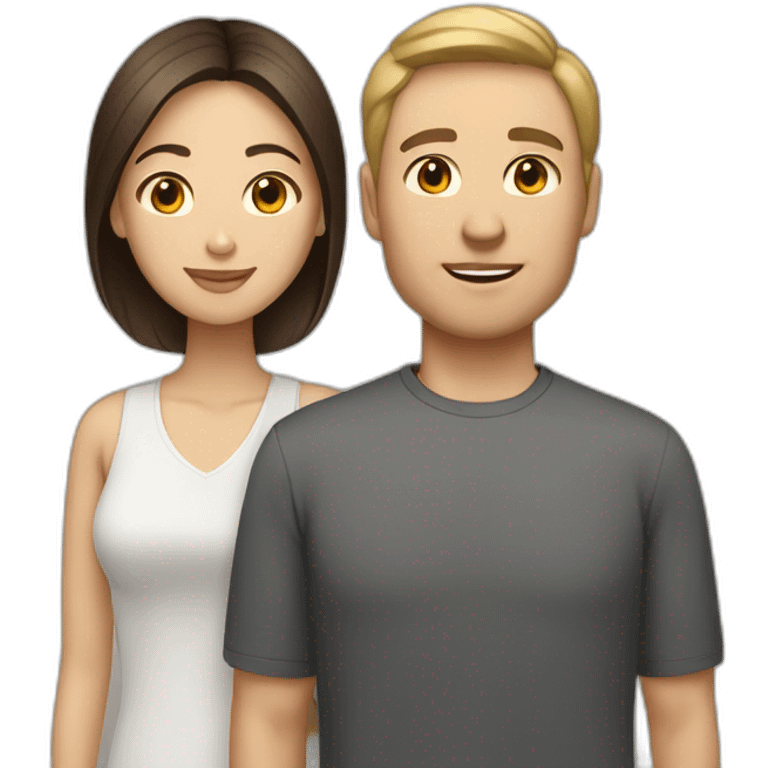 Brown hair white man with asian woman couole emoji