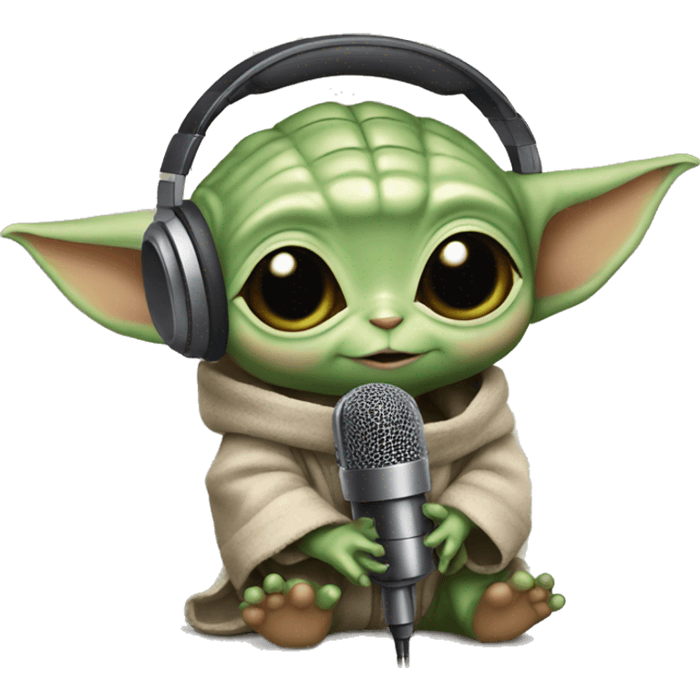 baby yoda with headphones talking to a microphone emoji