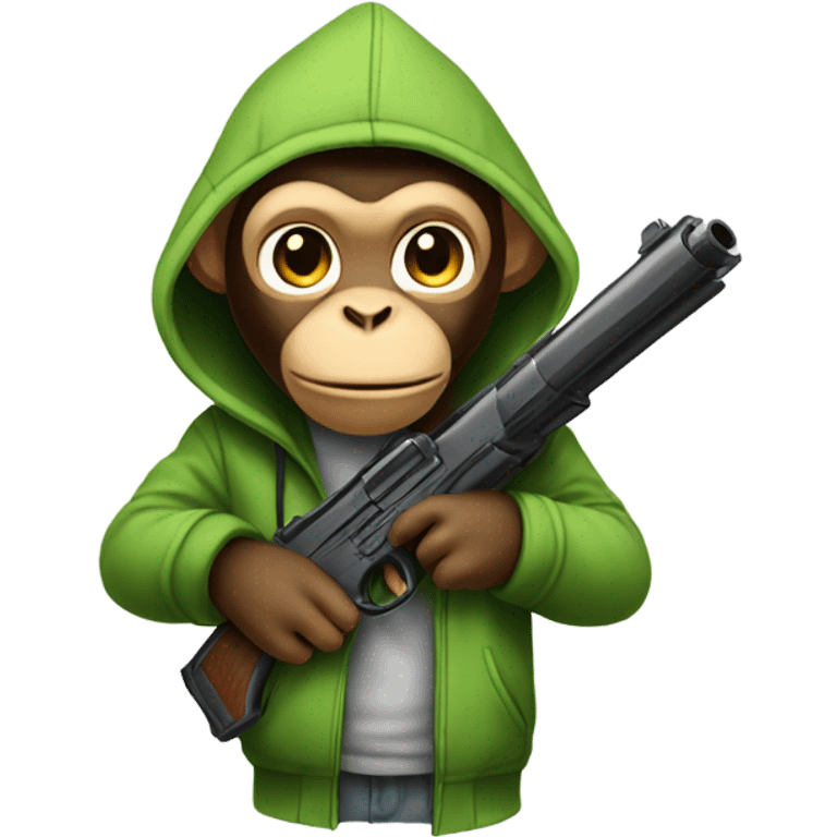 Monkey in a hoodie with a gun emoji