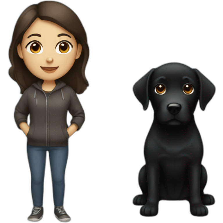 brunette visual designer and black labrador emoji