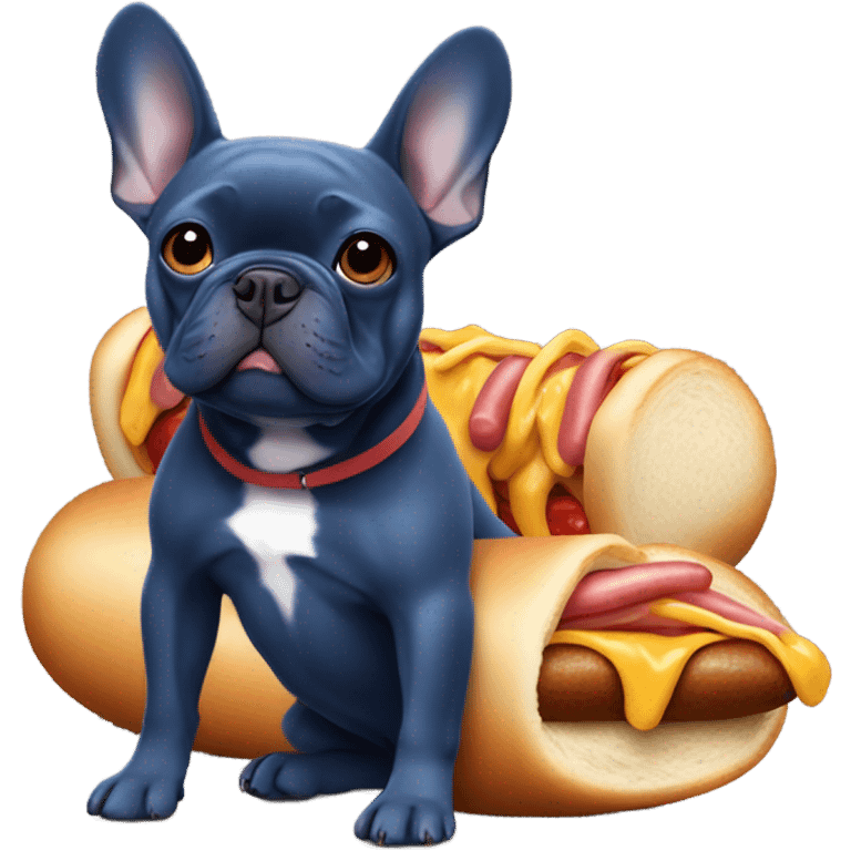 dark blue french bulldog eating hot dog  emoji