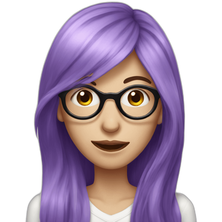 woman with long purple hair and oval glasses, pale skin, sticking out tongue and teasing emoji