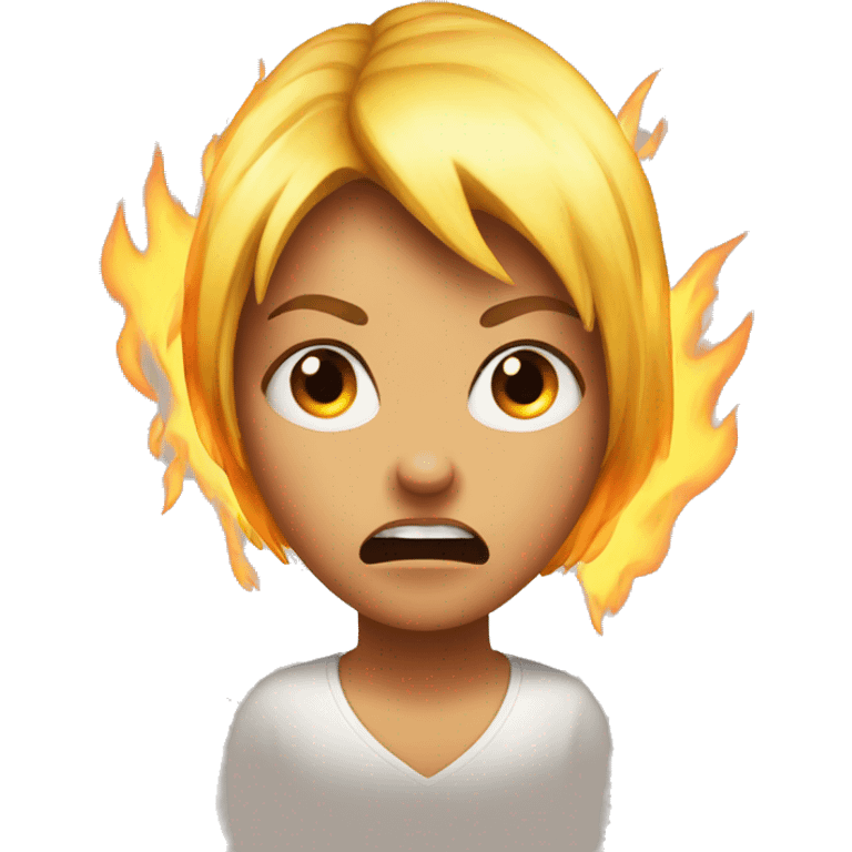 a girl look super angry,fire coming out of the head emoji