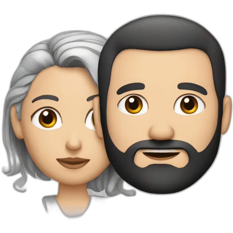 white man with black buzz cut and beard hanging matt woman with wavy dark hair emoji