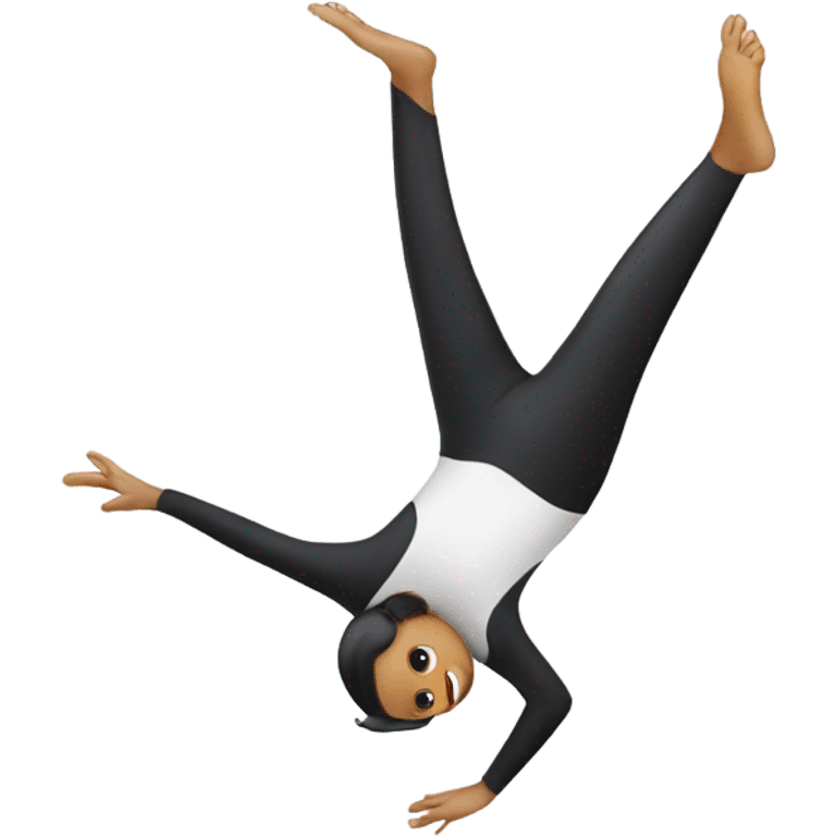 Girl doing a cartwheel with two penguin on her feet emoji