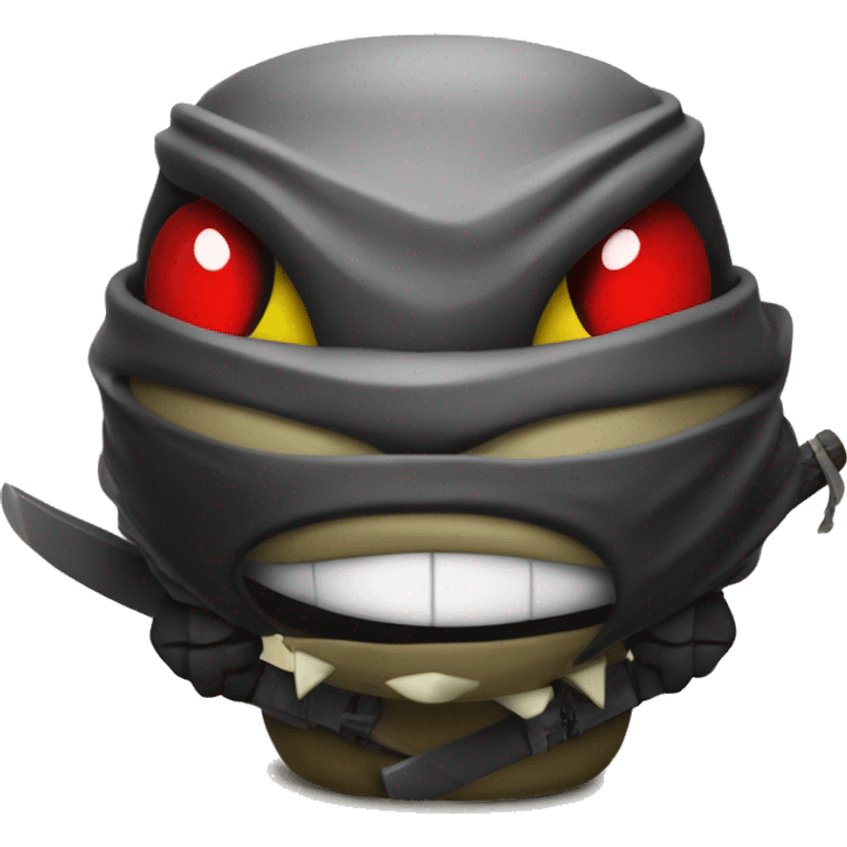 Emoji ninja next to a cocodrile, both have red and bright eyes emoji