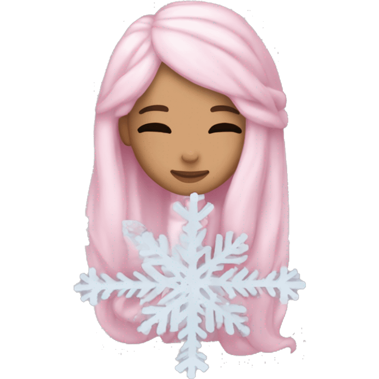 Ariana Grande sleeping light pink hair holding a snowflake emoji