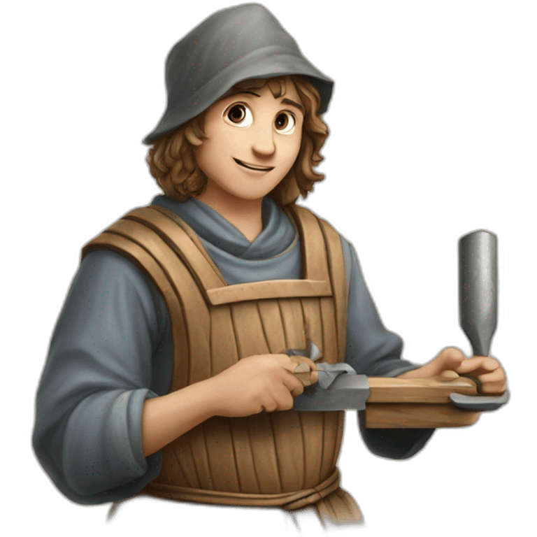 young coin engraver apprentice yielding tool, medieval age emoji