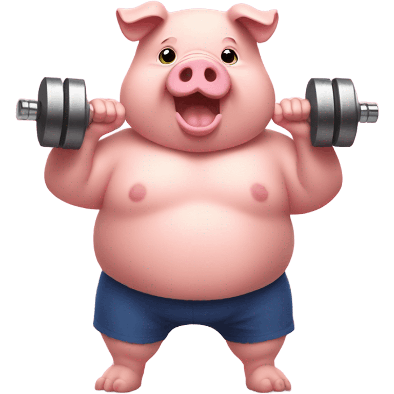 fat pig holding dumbells emoji