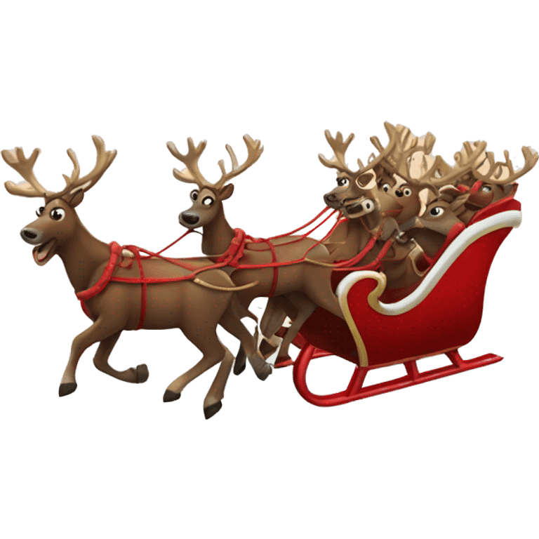 reindeers pulling sleigh in sky emoji