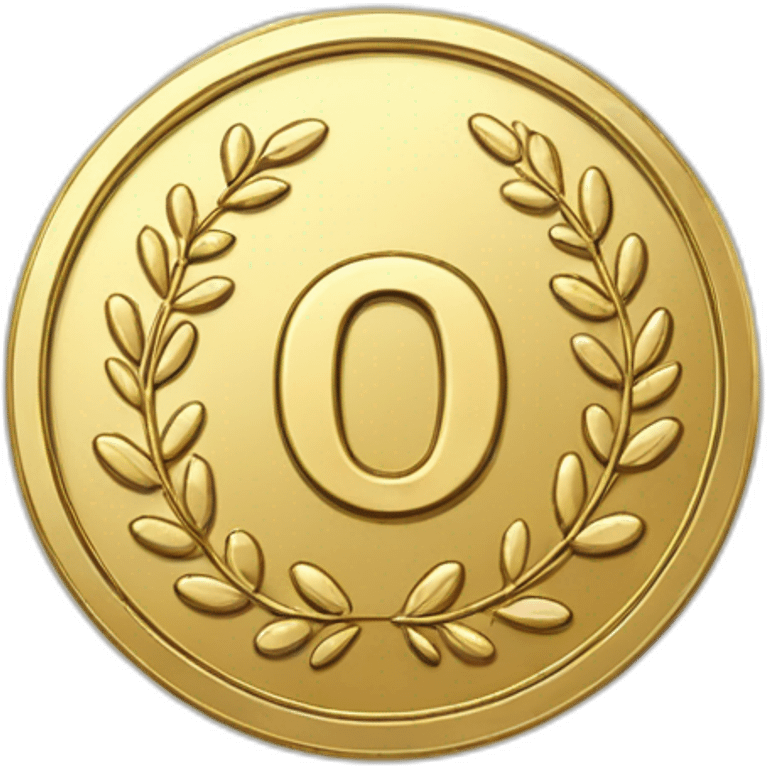 circle gold coin with laurel and large "0" label emoji