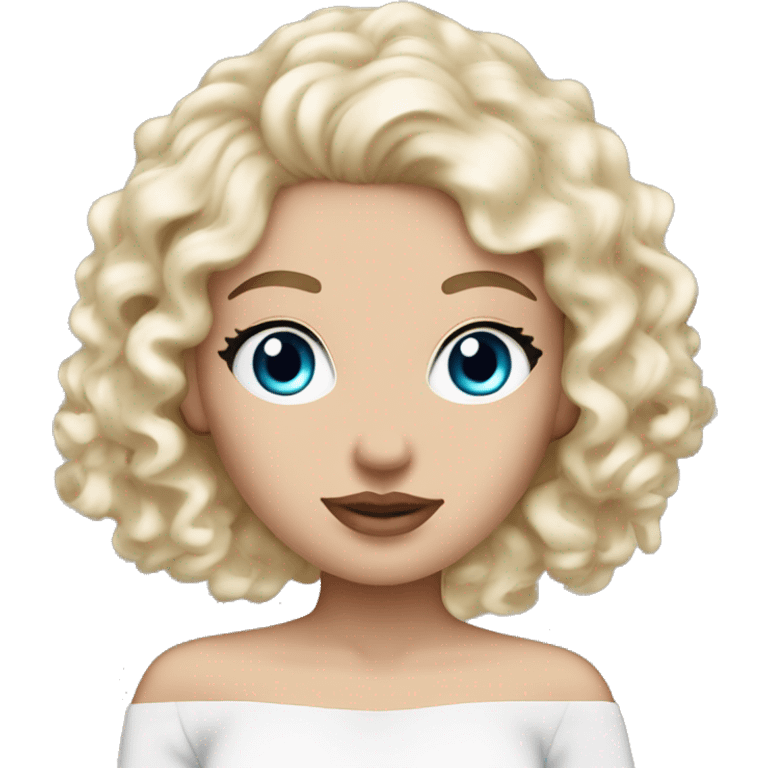 White girl- ocean blue eyes closed- beauty face mask massage full care- blonde curly hair pink headband white off shoulder shirt emoji