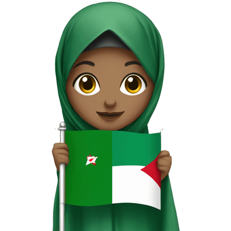 Girl with hijab holding both flags Algerian flag and palestenian flag  emoji