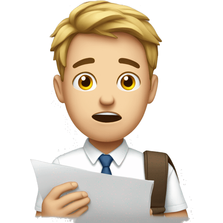 a young man who fails an exam and is frustrated with the documents he fails emoji