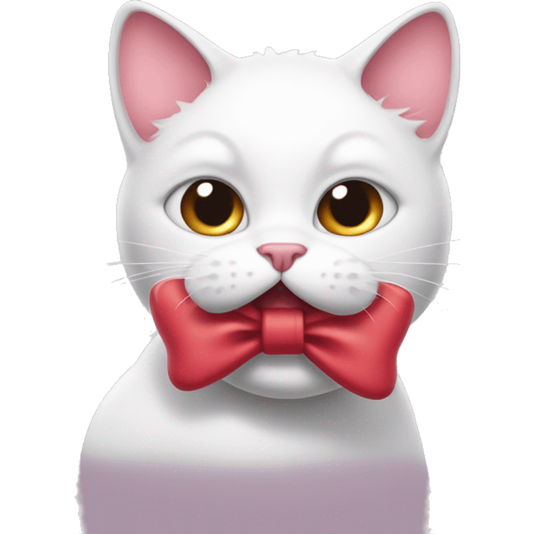 A white cartoon cat with a red bow on its left ear, looking unwell, a pink liquid out of his mouth emoji