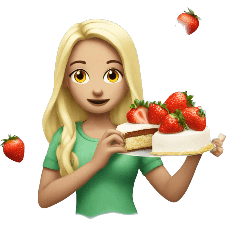 Super White girl eat slice cake and strawberry emoji