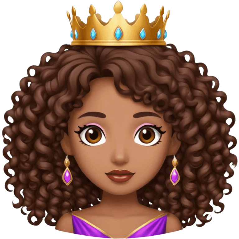 Brown girl diva long curly hair with crown emoji