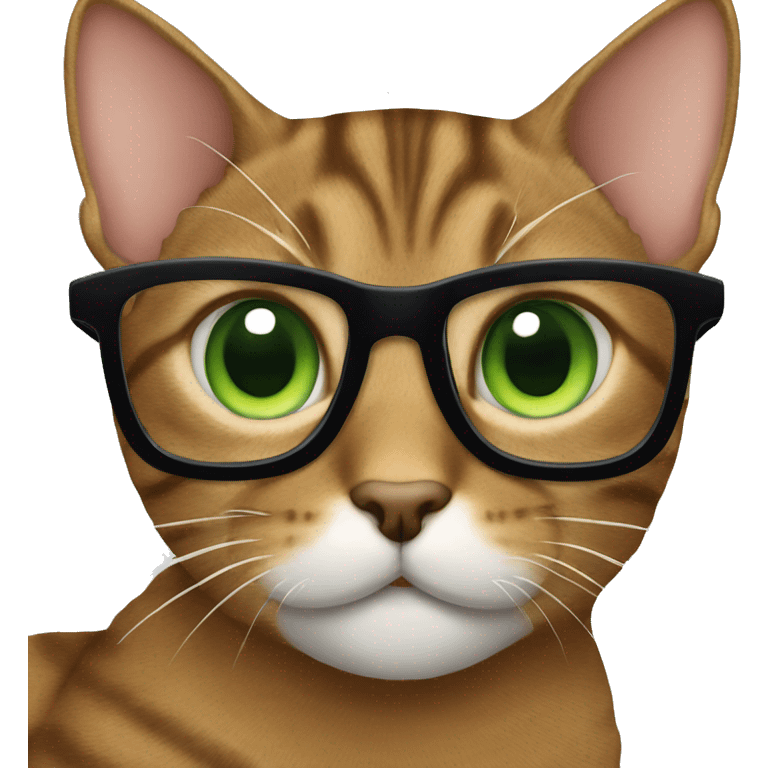 Green eyes Brown Tabby cat with eyeglasses on emoji