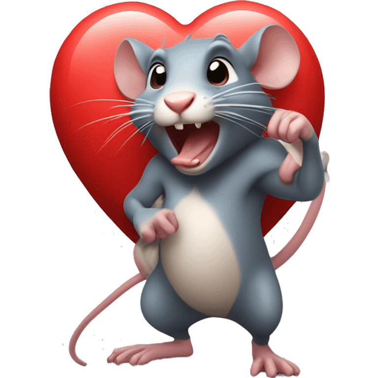 pumped up rat holds heart emoji