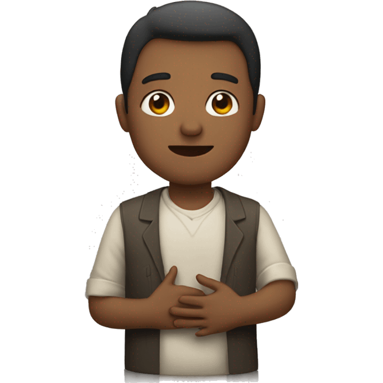 a man holding his right hand on his heart, left hand is down emoji