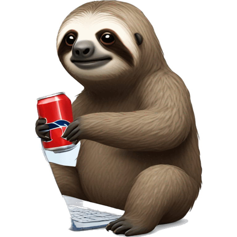 sloth with RedBull can and laptop emoji