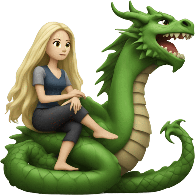 White Woman with long hair sitting on a dragon emoji