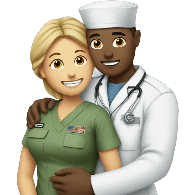 Soldier man hugging nurse woman emoji