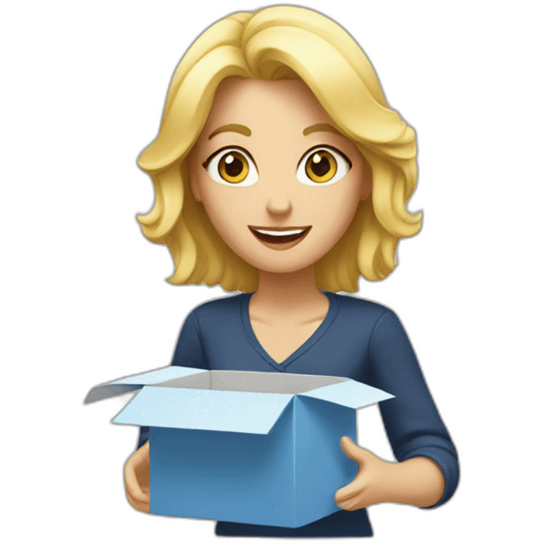 a blond woman opening a box emoji