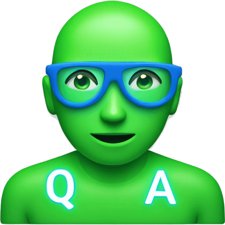 A cool text emoji that says "QA" in blue and green neon emoji