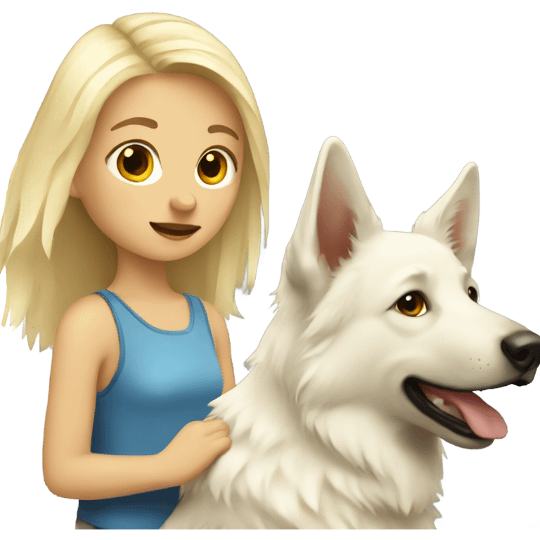 blonde girl and white shepherd emoji