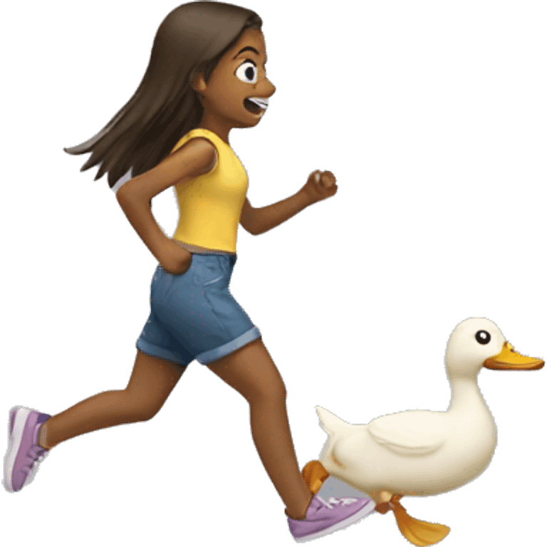 Girl chases duck emoji