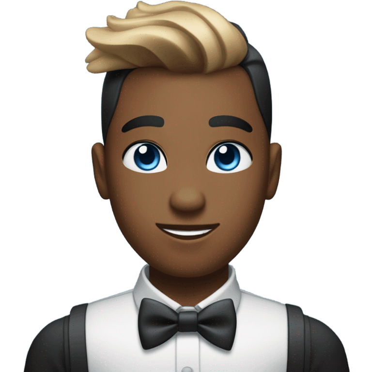 futuristic boy with bow tie, black bunny ears, blue eyes and a pompadour haircut  emoji