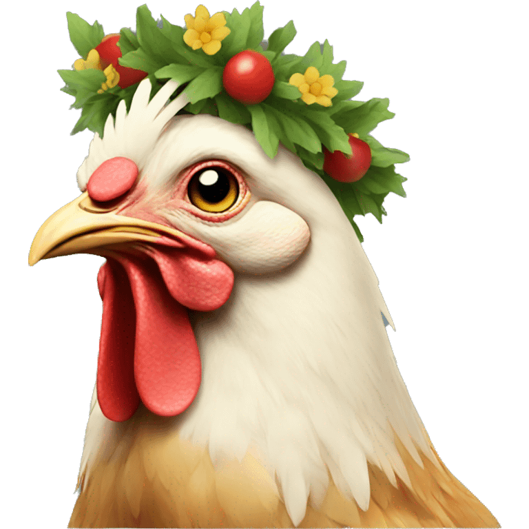 chicken wearing wreath emoji