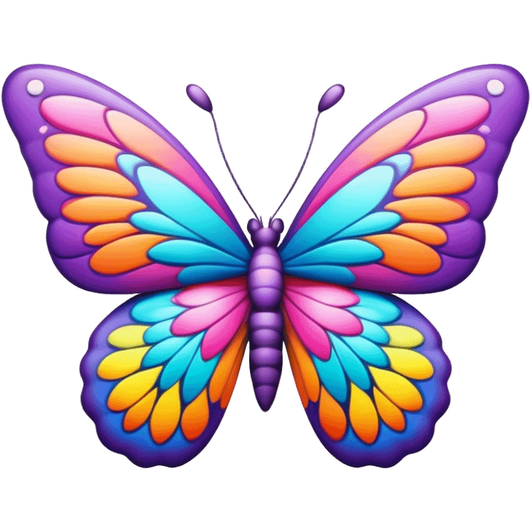 3D, psychedelic colored hippie style butterfly with flowers emoji