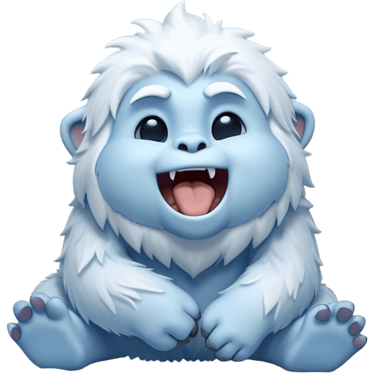 Cinematic Cute Yawning Yeti Portrait Emoji, with a charming, fluffy, snow-dusted figure in gentle whites and cool blues, head tilting back in a wide, endearing yawn with softly closed, peaceful eyes and a content little smile, simplified yet irresistibly adorable, highly detailed with a soft, frosty glow and outline capturing the serene slumber of a yeti! emoji