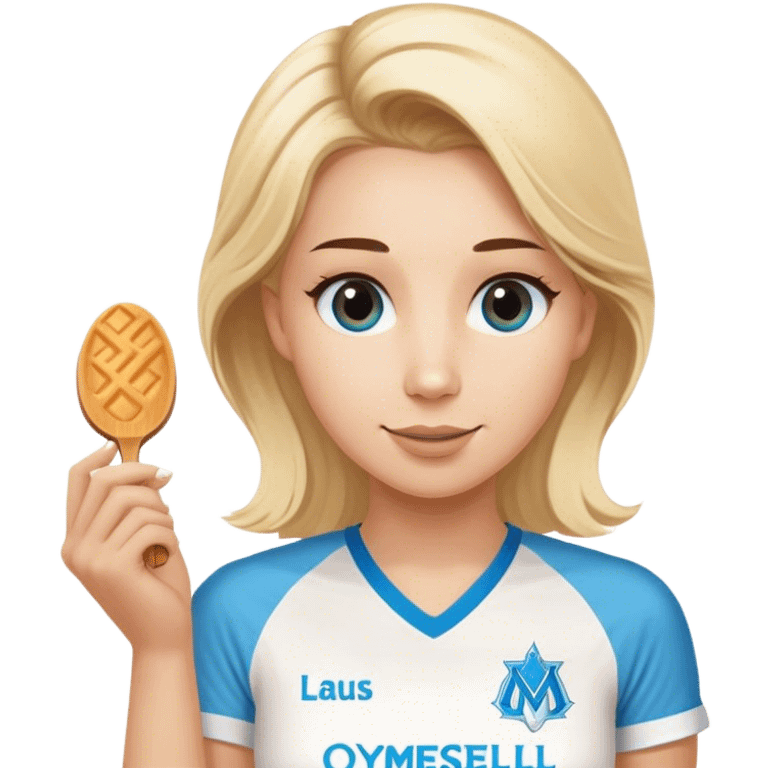 Une photo d’une support Iris, blonde de l’olympique de Marseille qui dit bon appétit emoji