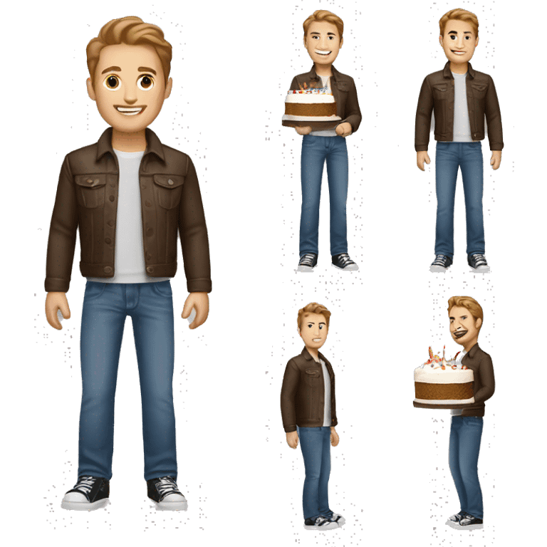 White man brown hair jeans jacket with birthday cake emoji