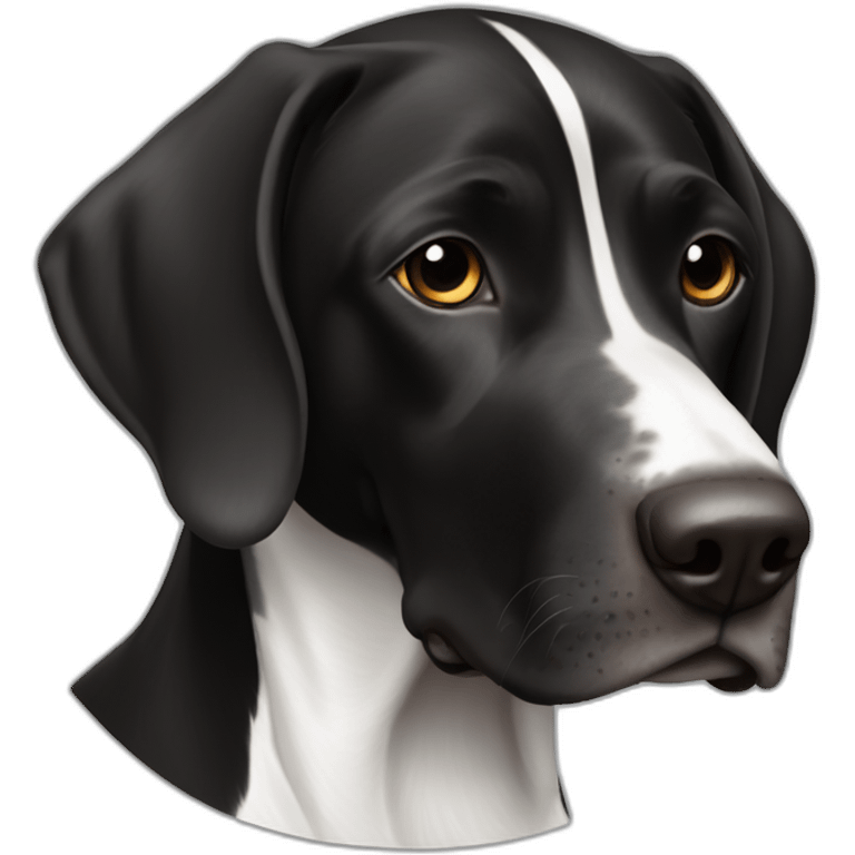 black & white german shorthair pointer, full black head with white hair on the snout emoji