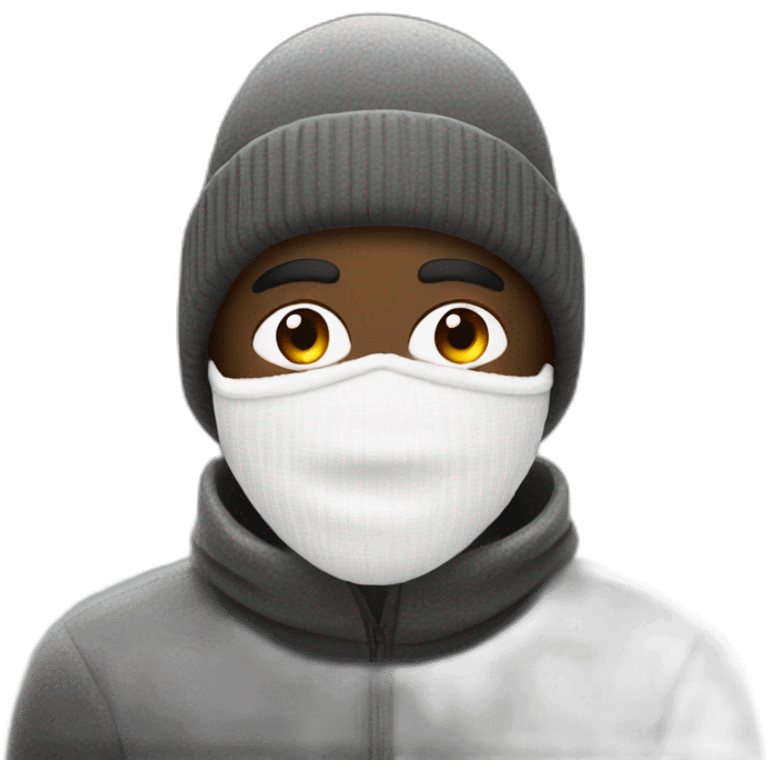 A black man wearing a white ski mask hiding the whole face except the eyes adorned with short white wool threads emoji