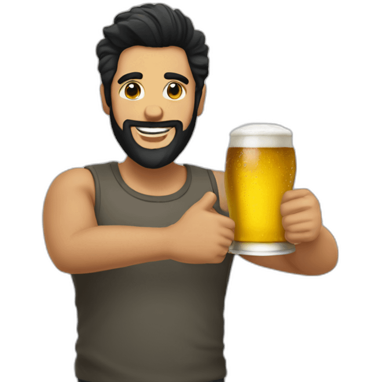 Man black hair anda beard with a beer anda thumb up emoji