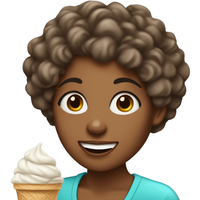 pretty brownskin woman with curly 3c hair eating ice cream  emoji