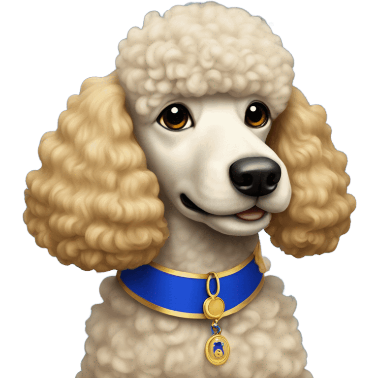 poodle with royal blue and gold collar  emoji