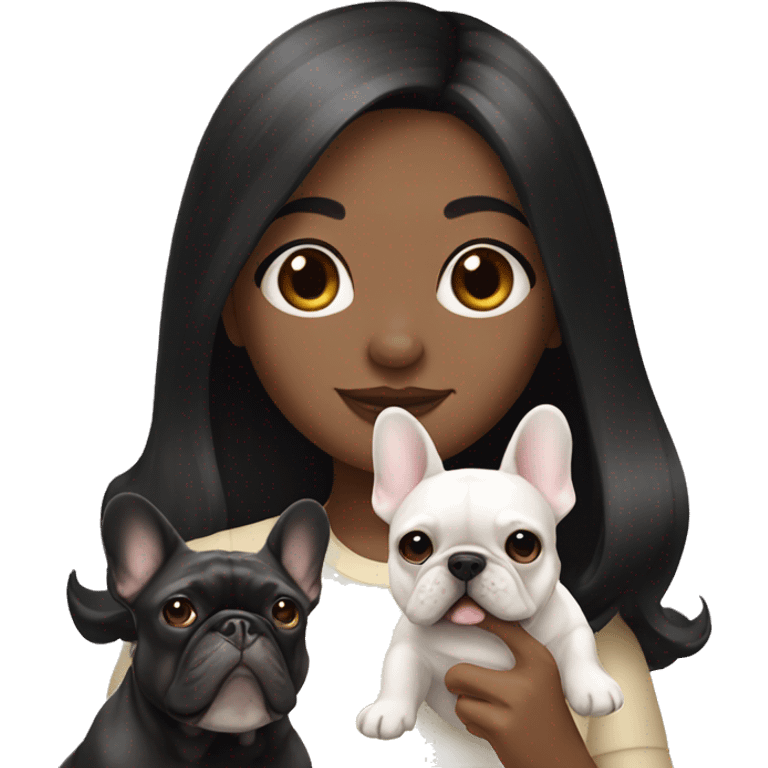  girl with long black hair holding cream colored french bulldog  emoji