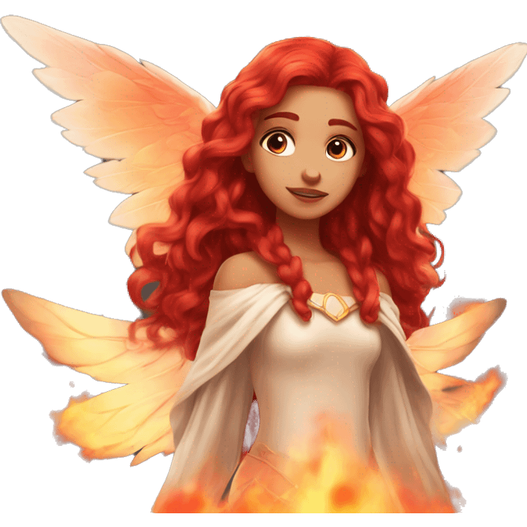 big wings, fire, Beautiful, fairy, red, long hair emoji