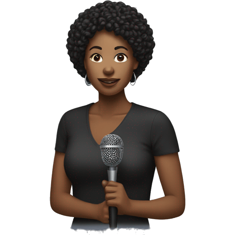 Same black woman holding a mic emoji