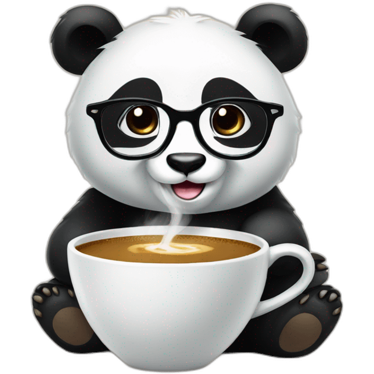 panda bear with glasses having coffee emoji